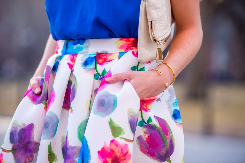 floral midi skirt, spring fashion, floral print skirt, washington square park