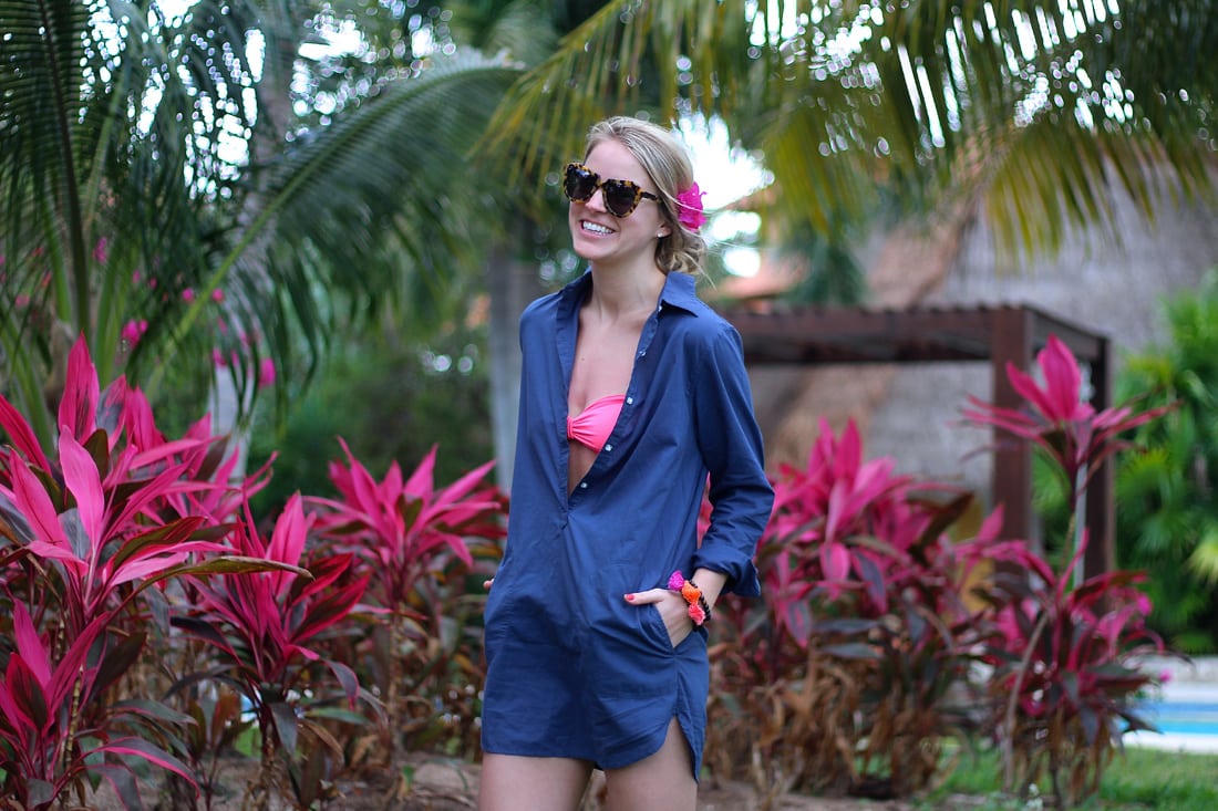 navy tunic, mexico, cover up, leopard sandals