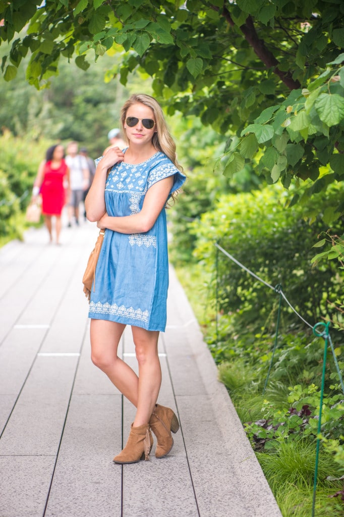 On The Road Again Chambray Embroidered Mini Dress