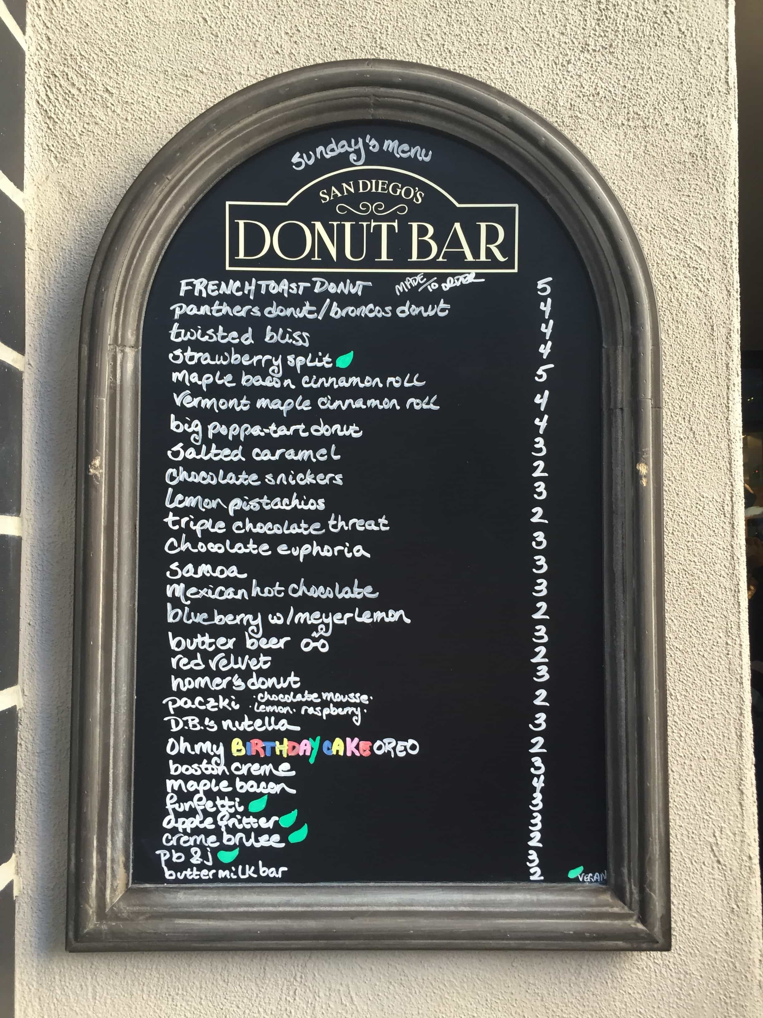 donut bar menu