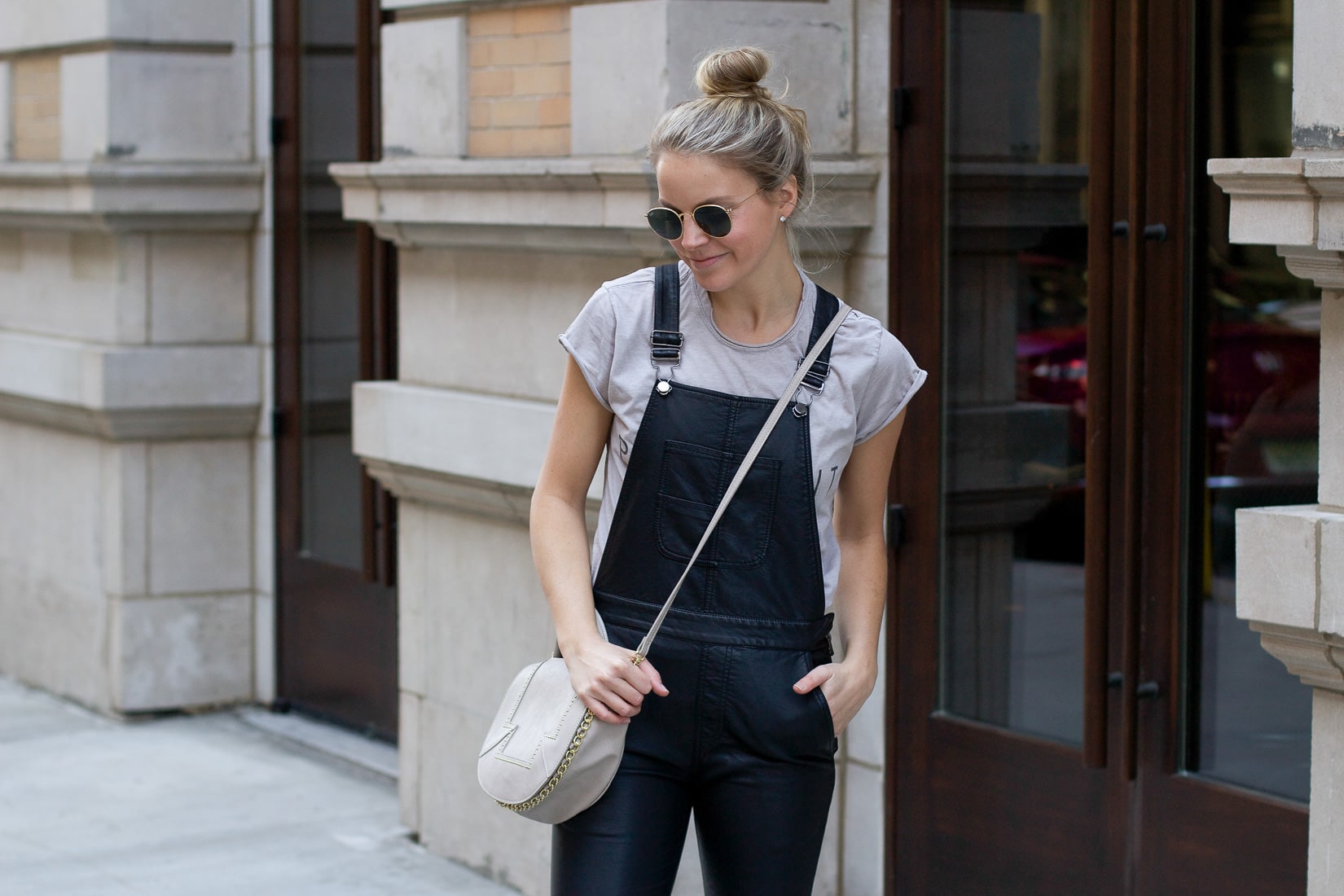 faux leather skinny overalls, topshop