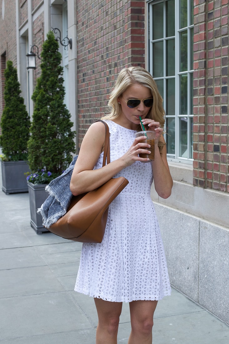 white eyelet fit and flare dress