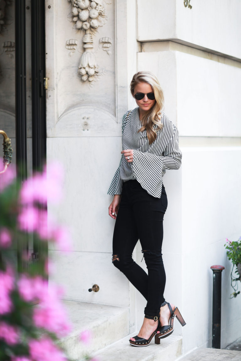 Clip Dot Bell Long Sleeve Blouse