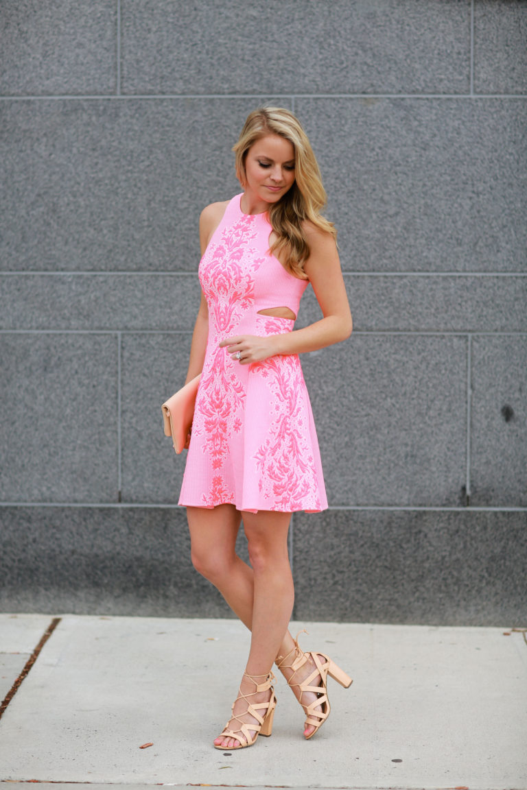 pink fit flare dress
