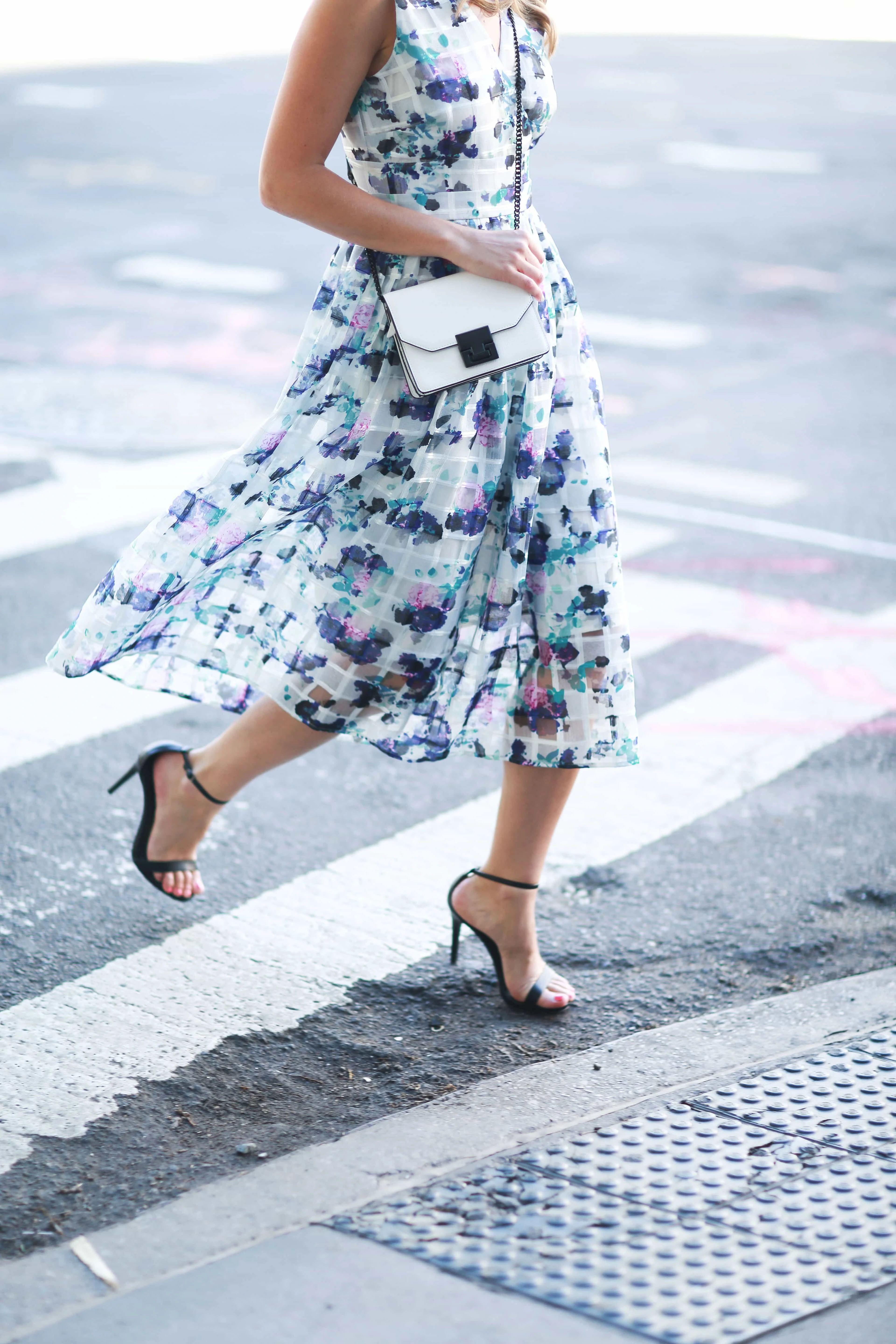 Steve Madden Black Stecy Heels, floral midi dress