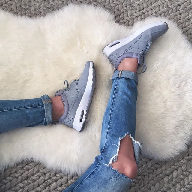 distressed denim, athleisure, nike sneakers