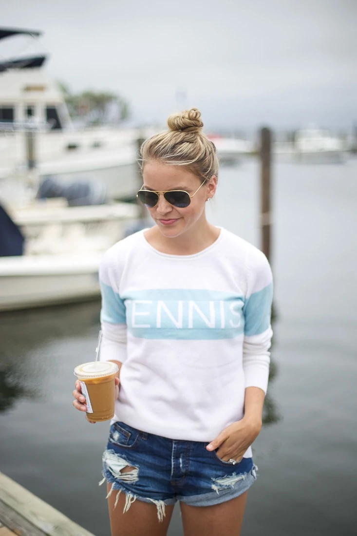 tennis sweater, pink pineapple shop