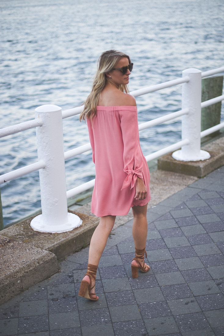 pink off the shoulder dress