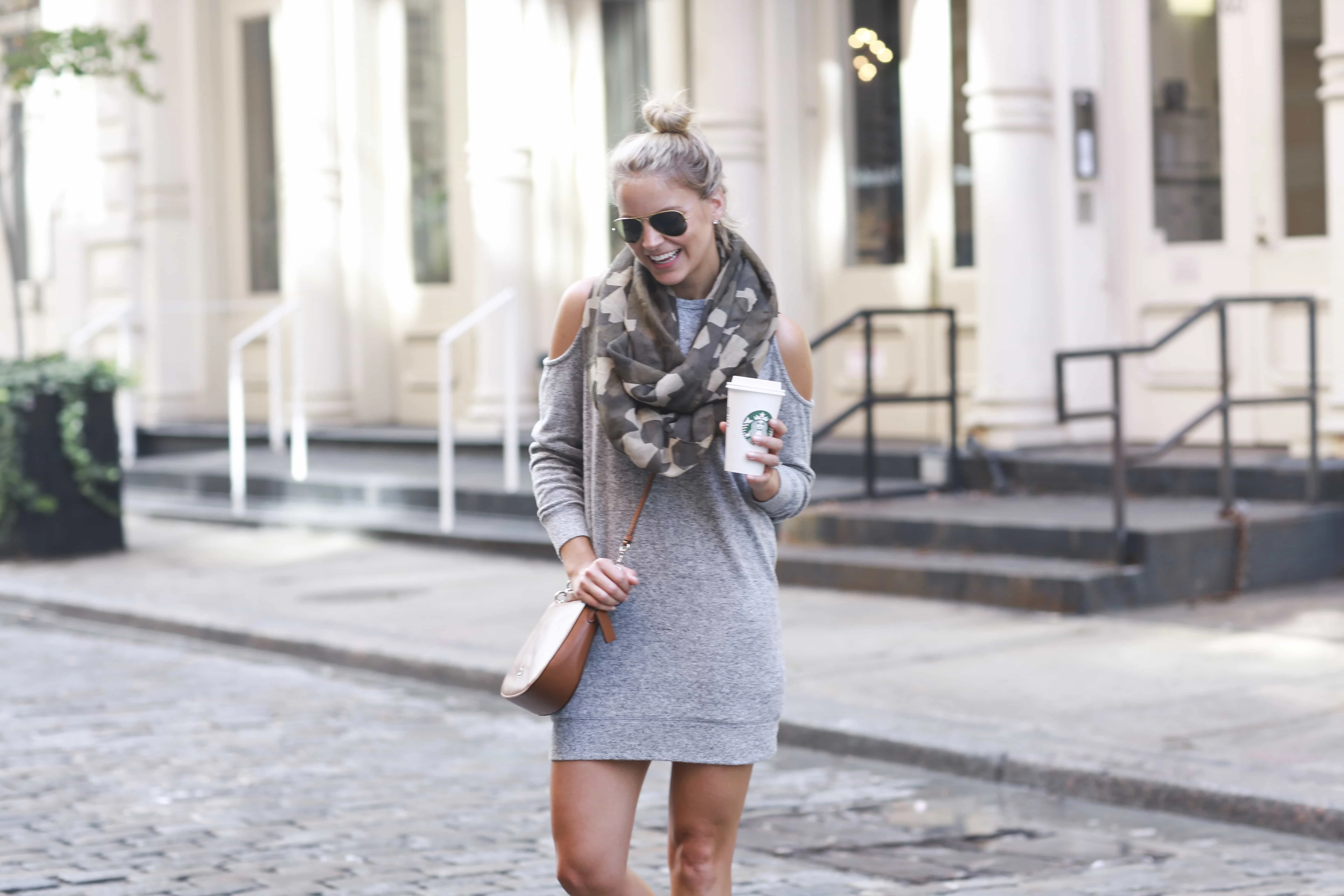 grey-cold-shoulder-dress