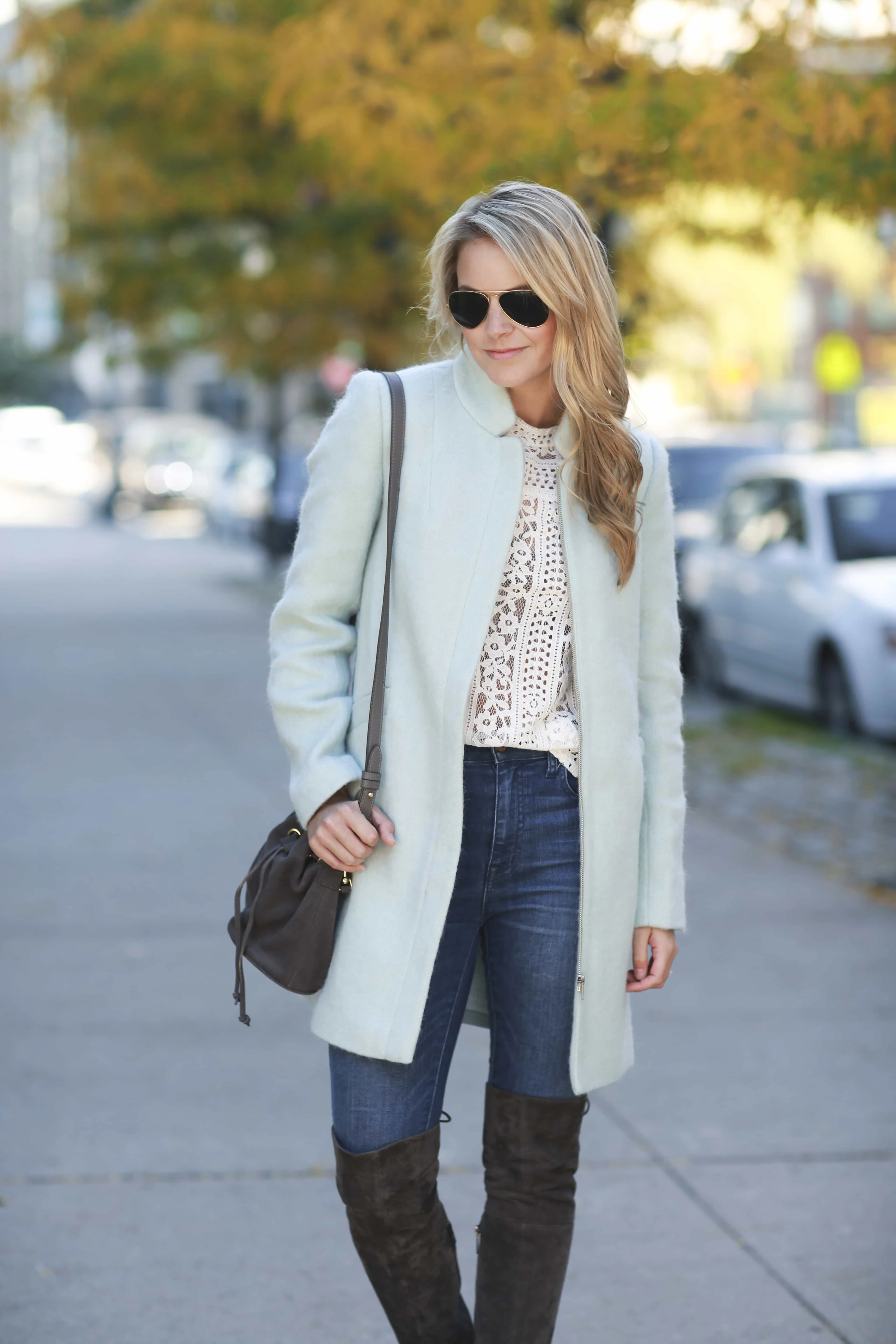 Striped Lace Mockneck Top