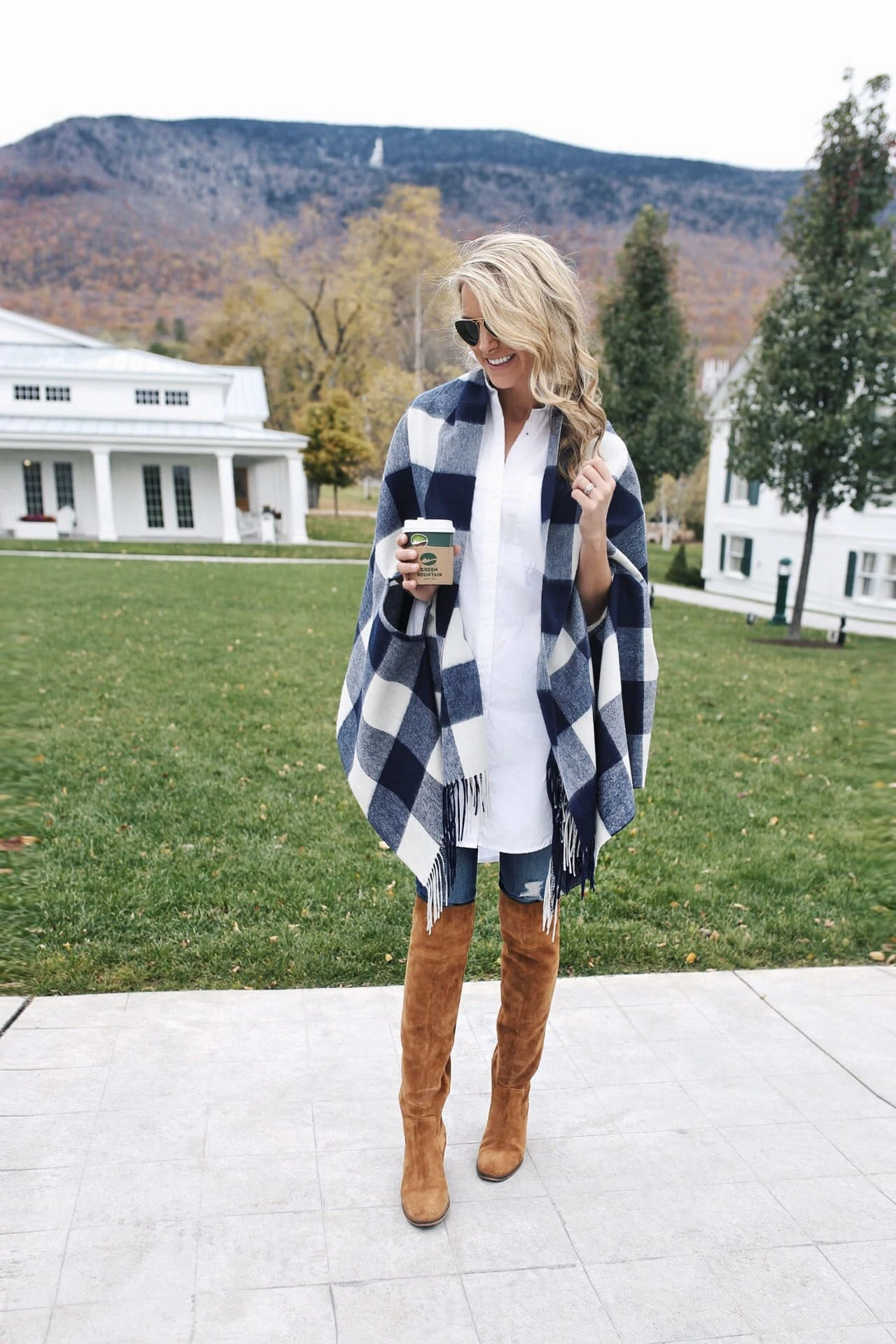 buffalo check poncho, j.crew, scarf