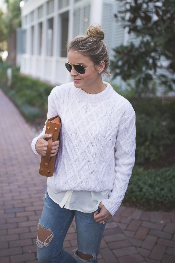 White Cable Knit Sweater