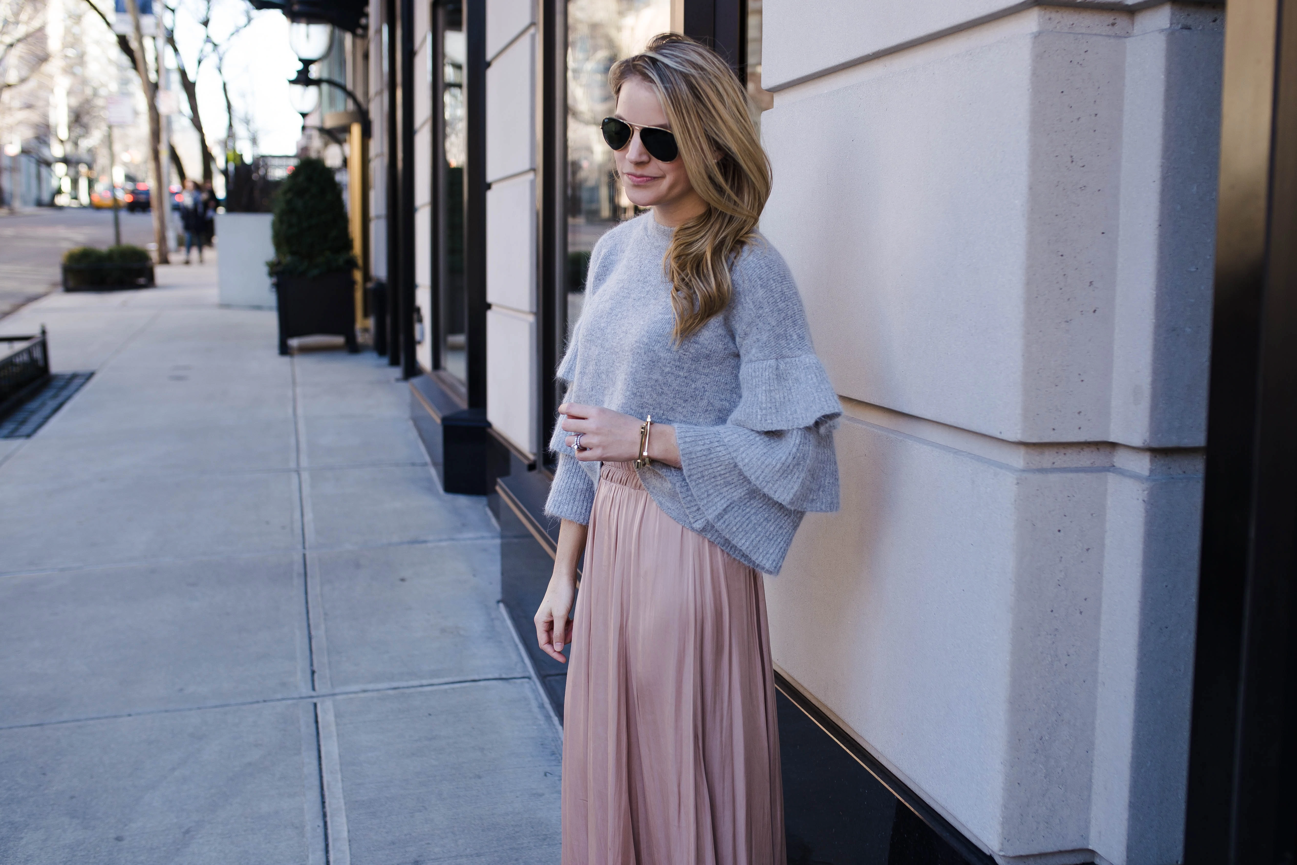 blush pink maxi skirt