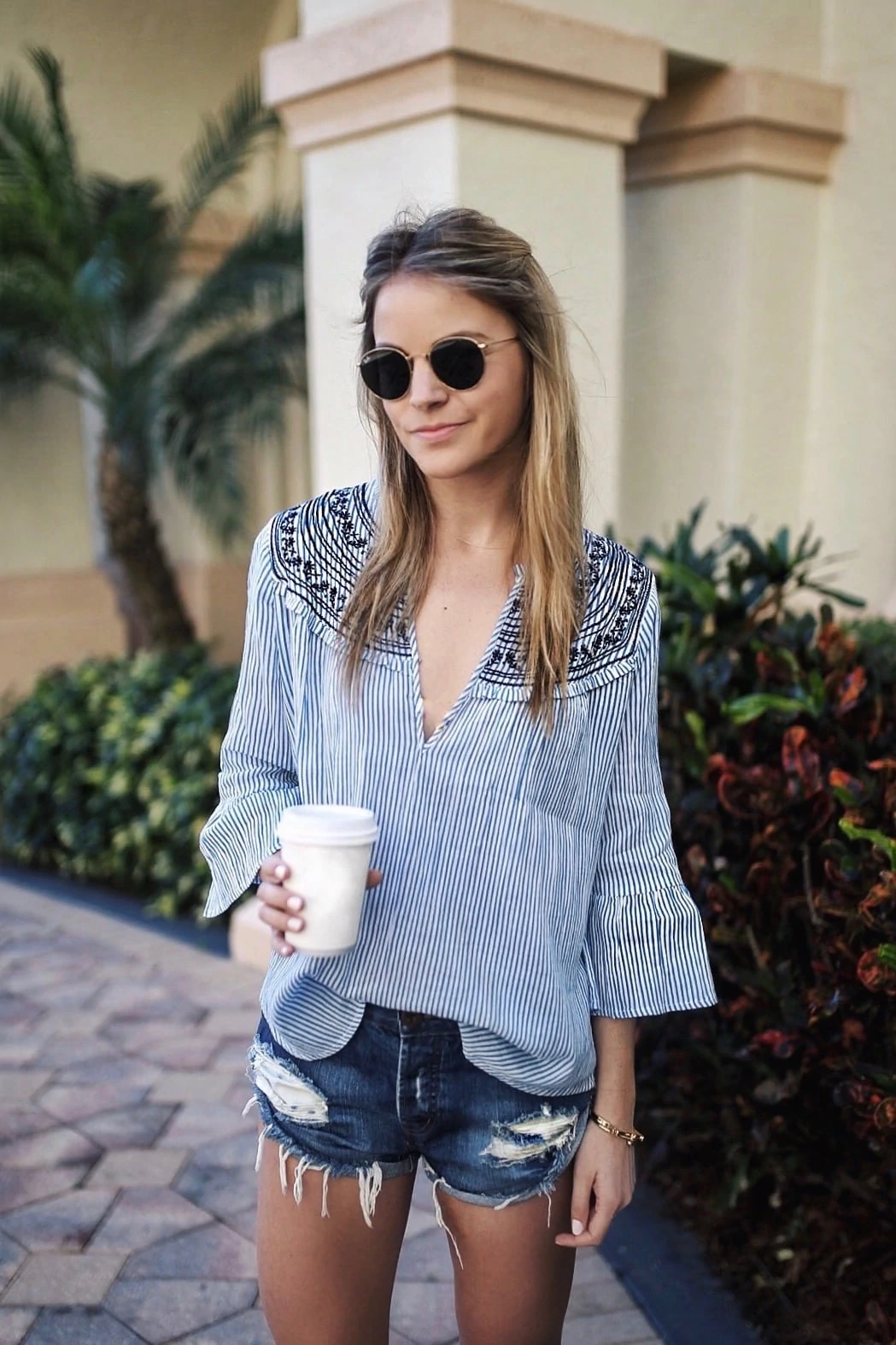 embroidered bell sleeve top