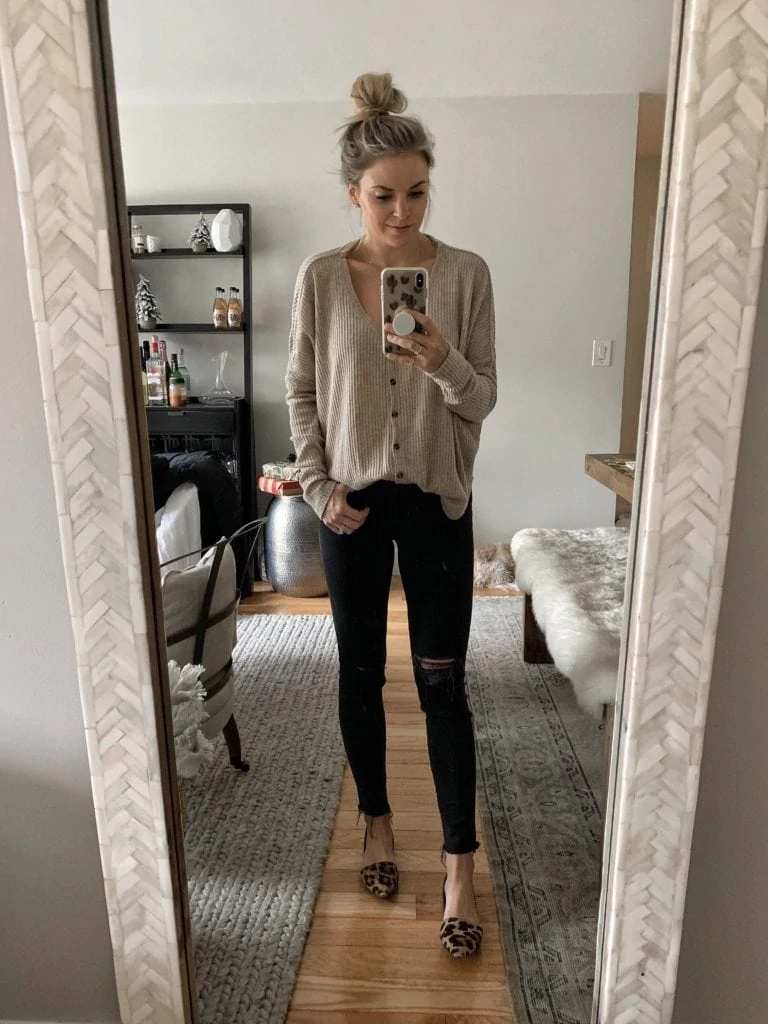 Oversized Thermal Button-Front Top