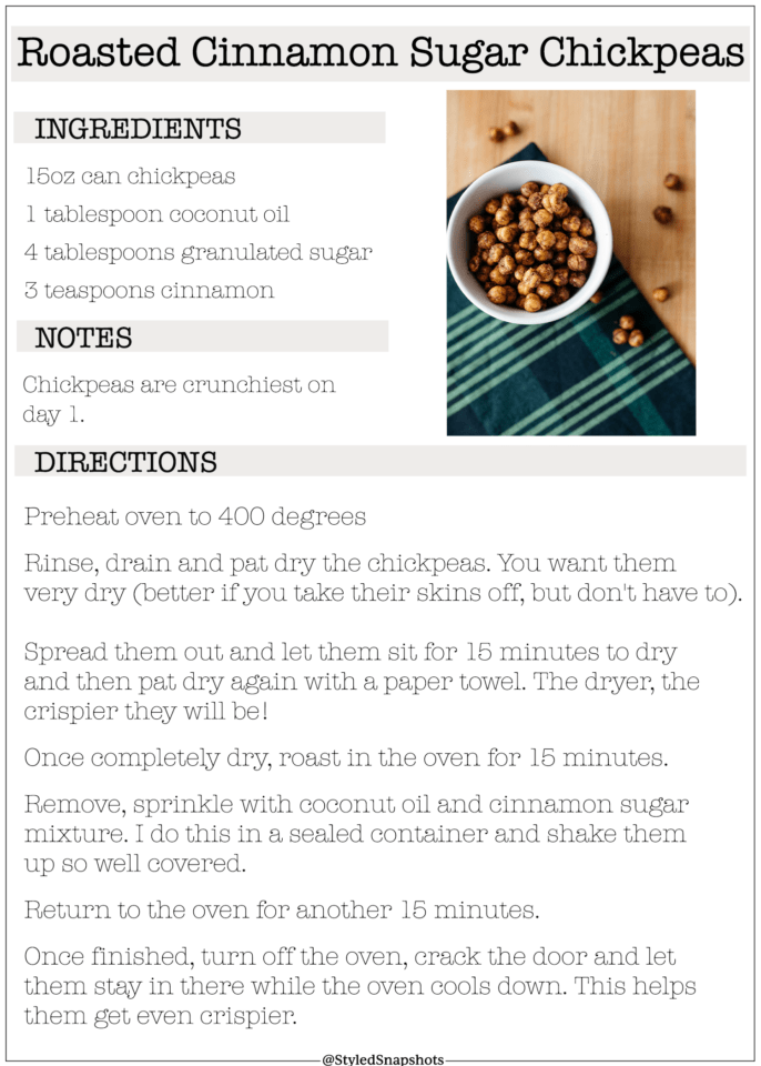 Roasted Cinnamon Sugar Chickpea Recipe Card