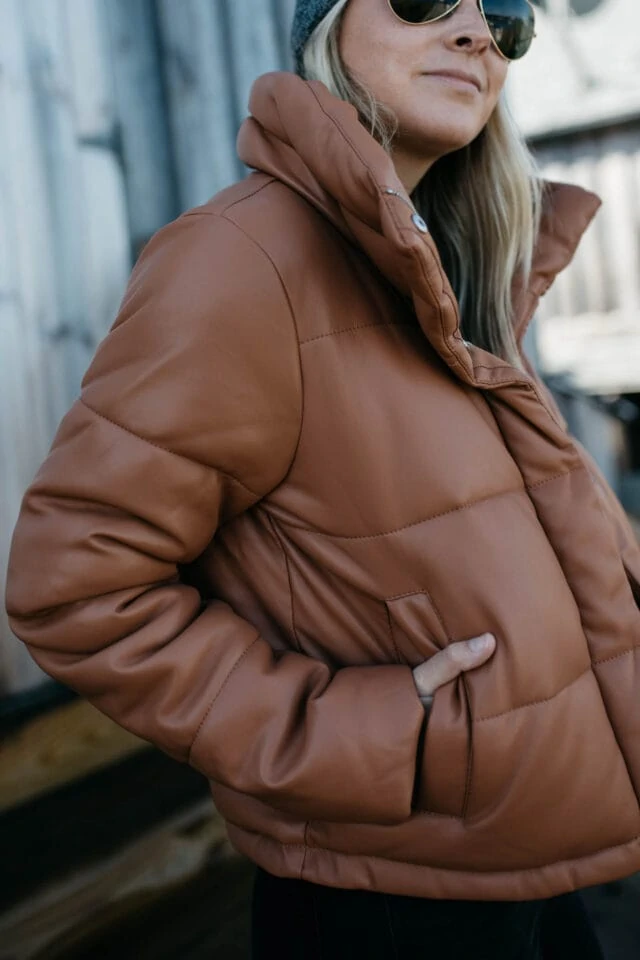 Vegan leather puffer jacket